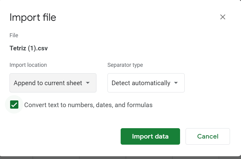 Import of data fo Excel